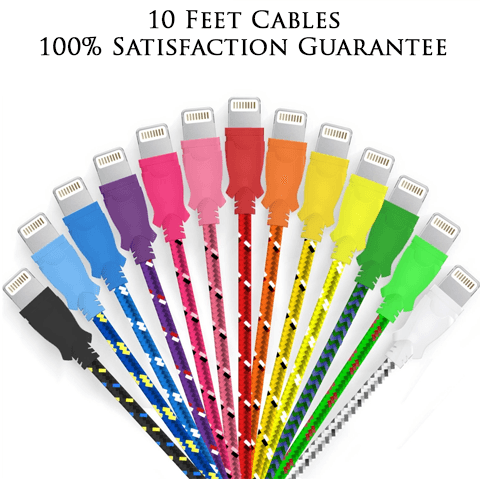 2 Pack: 10 (3M) Feet Fiber Cloth Cable for iPhone 5 & 6 & 6 PLUS